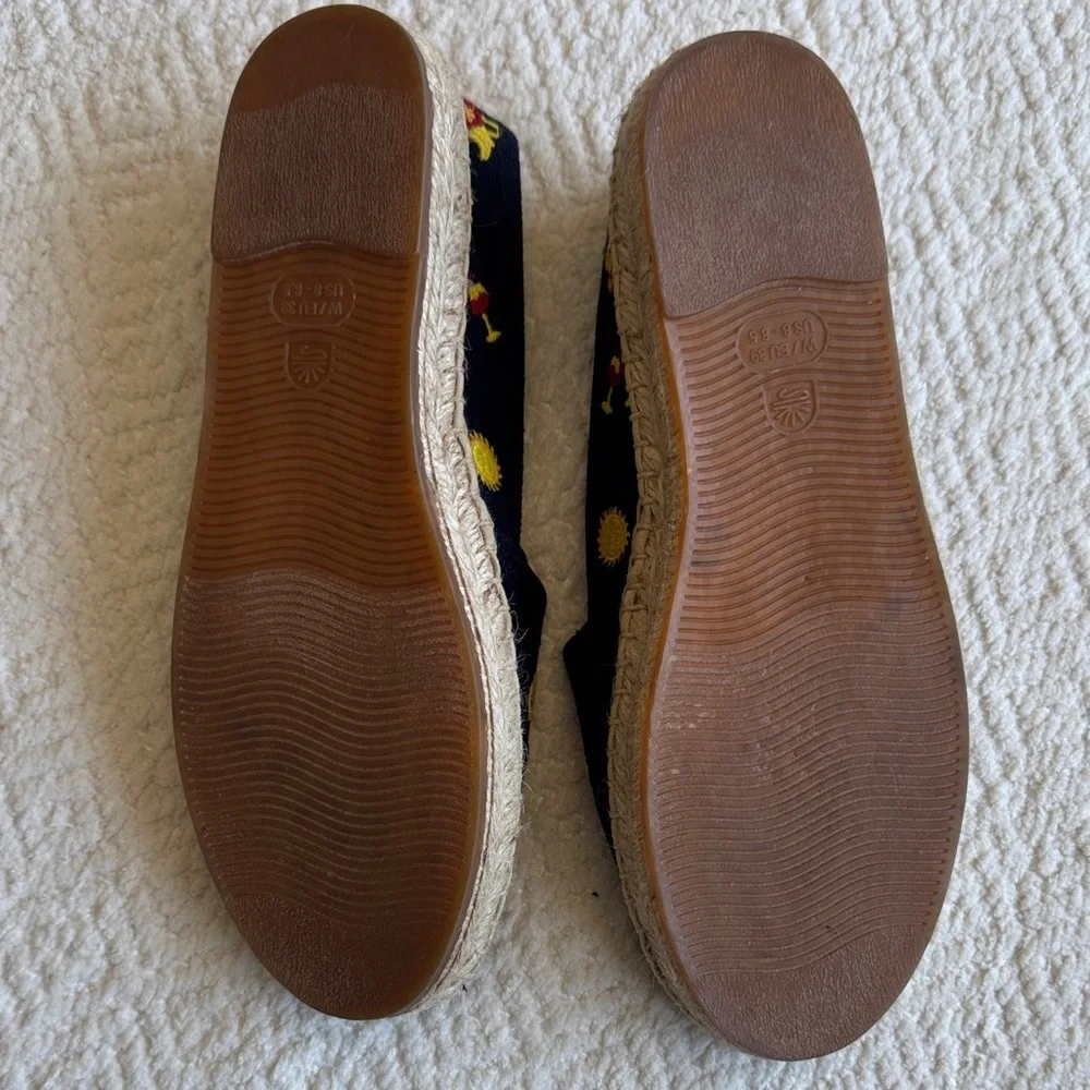 NWOT Soludos Espadrille Armada Blue Spain  with Colorful Embroidery Sz 8-8.5